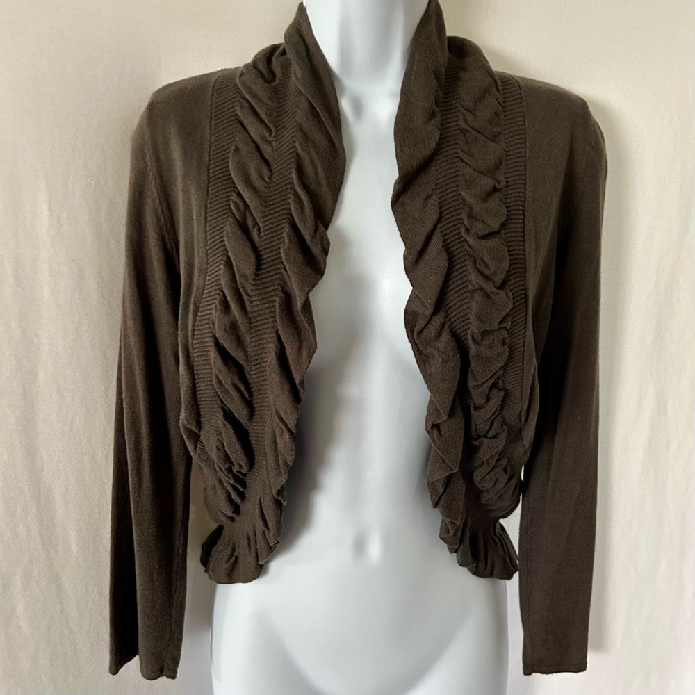 INC International Concepts Army Green Ruffle Shrug Size S